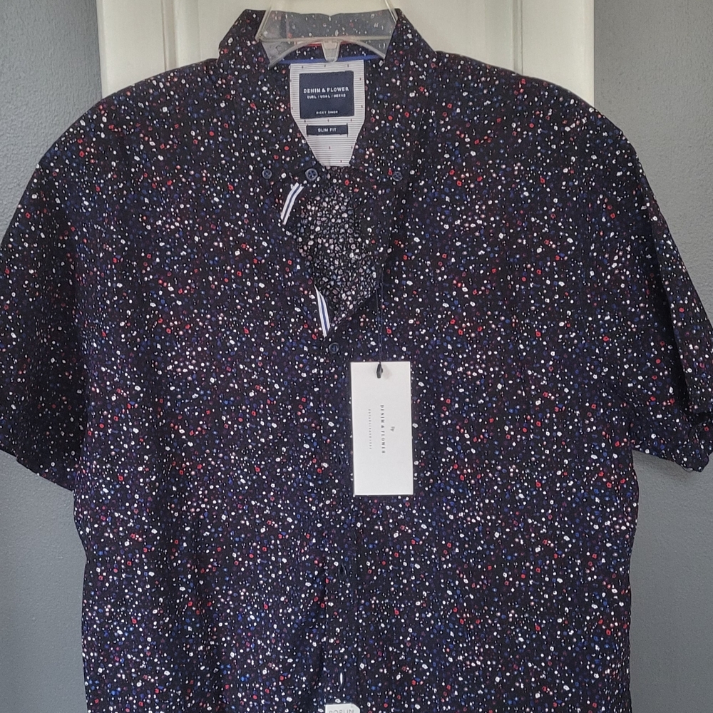 Men's Navy Floral Speckled Short Sleeve Shirt